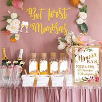 MORDUN Mimosa Bar Sign Banner Tags - Gold Floral Decorations for Bridal Shower Bubbly Bar Champagne Baby Shower Wedding Birthday Party Graduation Fiesta
