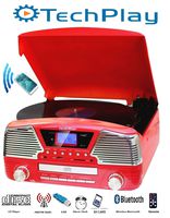 TechPlay ODC35BT RED with Bluetooth, 3 Speed Turntable Programmable MP3 CD Player, USB/SD, Radio & Remote Control