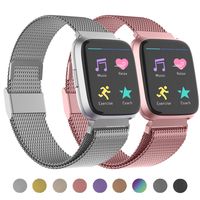 POY Compatible for Fitbit Versa Bands, Replacement for Stainless Steel Mesh Fitbit Versa Lite Bands Metal Strap with Strong Magnet Lock Wristbands for Women Men 2 Packs Silver Rosepink Small