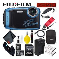 Fujifilm FinePix XP140 Waterproof Digital Camera 600020656 (Sky Blue) Large Accessory Bundle Includes Floating Wrist Strap, Battery Charger, Extra Battery, and 64GB Memory Card
