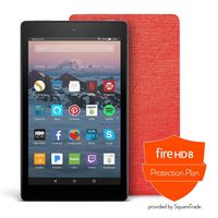 Fire HD 8 Protection Bundle with Fire HD 8 Tablet (16 GB, Black),  Amazon Cover (Punch Red),  Protection Plan (1-Year)