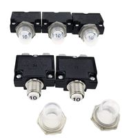 T Tocas 5pcs Push Button Reset 10A Circuit Breakers with Quick Connect Terminals and Waterproof Button Cap