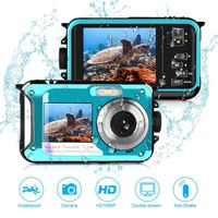 Waterproof Camera Full HD 1080P,Underwater Digital Camera 24.0MP for Snorkeling 2.7 Inch TFT-LCD Video Recorder Camera-Dual Screen Selfie Camera (Blue)