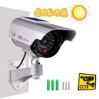 Iseeusee Solar Powered Dummy Surveillance Bullet Fake Camera with Flashing Led-Grey Battery Recharged by Sun, Home or Business, Silver