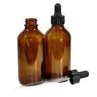 (2 Pack) 4 oz. Amber Boston Round with Black Glass Dropper