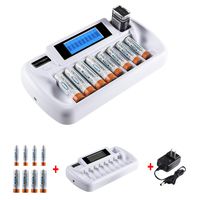 VICTAGEN Smart 9 Bay Battery Charger for AA AAA NiMH NiCD 9V NiMH & 9V LI-ion, LCD Smart Battery Charger for Rechargeable Battery (Battery Charger with 4AA+4AAA)