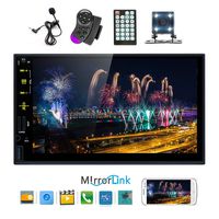 Hikity Double Din Car Stereo 7 Inch Capacitive Touch Screen Radio Bluetooth FM Receiver with USB/AUX-in/SD Card Port Supports Mirror Link for iOS/Android Phone + Backup Camera & SWC & Microphone