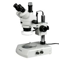 AmScope SM-2TY-LED Professional Trinocular Stereo Zoom Microscope, WH10x Eyepieces, 7X-90X Magnification, 0.7X-4.5X Zoom Objective, Upper and Lower LED Lighting, Pillar Stand, 110V-120V, Includes 2.0X Barlow Lens
