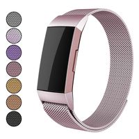 Mosonoi Compatiable with Fitbit Charge 3 Bands, Adjustable Metal Bands Replacement Straps Fit for Fitbit Charge 3/ Charge 3 SE Smartwatch Women Men(Large, Rose Gold)