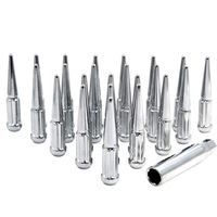 Wheel Accessories Parts 20 Pc Spiked Solid Metal Lug Nuts 1/2" x 20 Thread 4.4" Tall Closed End Bulge Acorn Spike Lug Nut 1 Long Socket Key