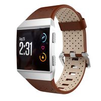 Taolla Compatible with Fitbit Ionic Bands, Breathable Leather Accessory Watch Band Strap Replacement Wristband Large Small Compatible with Fitbit Ionic for Women & Men, Dark Brown