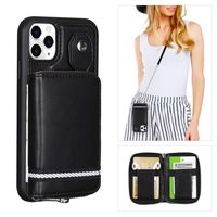 iPhone 11 Pro Case Wallet with Crossbody Card Holder, TOOVREN Premium Detachable Zipper Leather Purse Wrist Strap Protective Shockproof Cover Designed for Apple iPhone 11 Pro 5.8 inch - Black