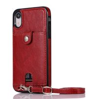 Jaorty PU Leather Wallet Case for iPhone XR Necklace Lanyard Case Cover with Card Holder Adjustable Detachable Anti-Lost Neck Strap for Apple iPhone XR,Red
