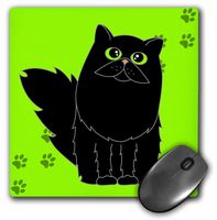 3dRose LLC 8 x 8 x 0.25 Inches Mouse Pad, Black Long-Haired Persian Cat Green Eyes Paw-Print (mp_6372_1)