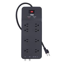 KMC 8-Outlet Surge Protector Power Strip with Overload Switch, 4500J, Telephone/TV Port with Surge Protection,8-Foot Cord, ETL Listed (Renewed)