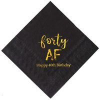 Crisky 40th Birthday Napkins Black Gold Forty AF 40th Birthday Cocktail Napkins Beverage Napkins 40th Birthday Party Candy Table Decoration, 50 Count, 3-Ply