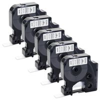 Absonic 18444 1/2'' White Rhino Industrial Permanent Vinyl Label Tape Compatible for DYMO LabelWriter and Rhino IND 5200 5000 4200 6000 1000 3000 Label Makers, Black on White, 12mm x 5.5m, 5-Pack