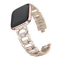 bayite Bling Bands Compatible with Fitbit Versa/Versa 2, Stainless Steel D-Link with Rhinestones, Beige Gold 5.5" - 8.1"