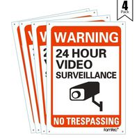 Famtec Video Surveillance Sign Outdoor Warning Sign | 7"x 10" Aluminum | Indoor Outdoor | Home Business CCTV Security Camera | Waterproof UV Protected | Red | 7x10, Red | Reflective | 4 Pack