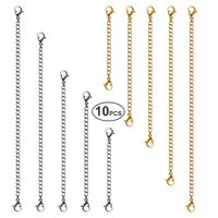 Necklace Extenders, 10Pcs Stainless Steel Gold Silver Necklace Bracelet Anklet Extension Chains with Lobster Clasps and Closures for Jewelry Making