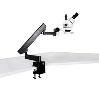 Vision Scientific VS-7F-IFR07 Simul-Focal Trinocular Zoom Stereo Microscope, 10x Widefield Eyepiece, 0.7X-4.5X Zoom Range, 7X-45x Magnification Range, Articulating Arm Clamp Stand, 144-LED Ring Light