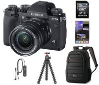 Fujifilm X-T3 Mirrorless Digital Camera with XF 18-55mm Lens, Black, Bundle with 256GB SD Card + Lowepro Backpack + Joby GorillaPod 3K Kit RR-100 Remote Release + LCD Monitor Protector