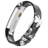 bayite Leather Bands Compatible with Fitbit Alta and Alta HR, Black/Gray Floral 5.5" - 8.1"