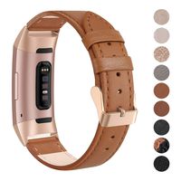 SWEES Leather Bands Compatible for Charge 3 & Charge 3 SE Fitness Tracker, Genuine Leather Band Strap Wristband Replacement for Women Men Small Large, Black, Rose Gold, Beige, Brown, Grey, Tan