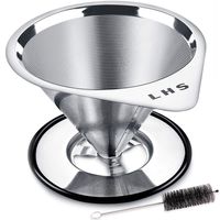 Pour Over Coffee Dripper Stainless Steel LHS Slow Drip Coffee Filter Metal Cone Paperless Reusable Single Cup Coffee Maker 1-2 Cup With Non-slip Cup Stand and Cleaning Brush ...