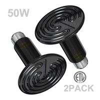 Wuhostam 50W 2 Pack Ceramic Heat Lamp,Black Infrared Bulb Emitter Lamp for Pet Coop Heater Reptile Chicken Lizard Turtle Brooder Bulb Temperature Adjustable No Harm No Light ETL Listed