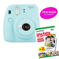 Fujifilm Instax Mini 9 Instant Print Camera (Renewed) Plus Twin Pack Film Starter Bundle | 10 Sheets x 2 = 20 White Frame Instant Exposure Photograph Sheets (Ice Blue)