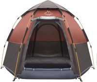 Toogh 3-4 Person Camping Tent Backpacking Tents Hexagon Waterproof Dome Automatic Pop-Up Outdoor Sports Tent Camping Sun Shelters (Dark Red)