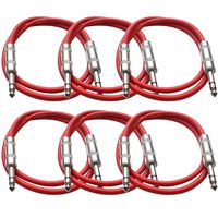 Seismic Audio SATRX-2Red6 6 Pack of Red 2' 1/4"TRS to 1/4" TRS Patch Cables