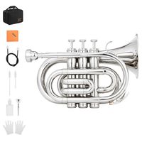 Eastar ETR-330N Pocket Trumpet Bb Nickel Plated Mini Trumpet B Flat with Hard Case, Gloves, 7 C Mouthpiece, Valve Oil, Trumpet Cleaning Kit