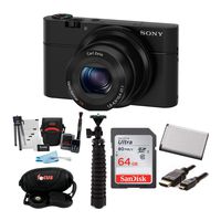 Sony Cyber-Shot DSC-RX100 Digital Camera with 10-Inch Spider Tripod and 64GB SDXC Accessory Bundle (Black)