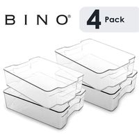 BINO Stackable Plastic Organizer Storage Bins, Large - 4 Pack - Pantry Organization and Storage Refrigerator Organizer Bins Fridge Organizer Freezer Organizer Pantry Organizer Pantry Storage