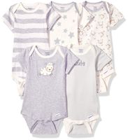 GERBER Baby 5-Pack or 15 Multi Size Organic Short Sleeve Onesies Bodysuits, Sheep 5 Pack, 0-3 Months