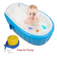 【Upgraded】Baby Inflatable Bathtub with Air Pump, FLYMEI Portable Infant Toddler Non Slip Bathing Tub Travel Bathtub Mini Air Swimming Pool Kids Thick Foldable Shower Basin (Blue)