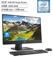 Flagship Dell Inspiron 5000 Series All-in-One 23.8" FHD Anti-Glare Touchscreen Desktop, Intel Core i7-8700T, 32GB RAM, 512GB PCIe SSD(Boot) + 2TB HDD, 802.11ac Bluetooth, Wireless Keyboard&Mouse,Win10