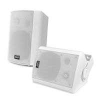 Wall Mount Home Speaker System - Active + Passive Pair Wireless Bluetooth Compatible Indoor / Outdoor Waterproof Weatherproof Stereo Sound Speaker Set with AUX IN - Pyle PDWR51BTWT (White)