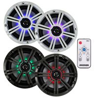 4) Kicker 41KM654LCW 6.5" 390W LED Marine Coaxial Speakers KM65 + KMLC Remote