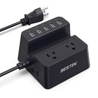 BESTEK 40W 8A 5-Port USB Charging Station 1700 Joule 2-Outlet Power Strip Surge Protector with 5-Feet Cord, Black