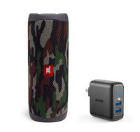 JBL Flip 5 Waterproof Portable Wireless Bluetooth Speaker Bundle with 2-Port USB Wall Charger - Camouflage