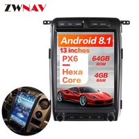 ZWNAV 13 inch Android 8.1 New Tesla Style Car Stereo for Ford Raptor F150 2009-2012 Low Version,PX6,HD Touch Screen,4G RAM 64GB ROM Car GPS Navigation Multimedia Player, Bluetooth 5.0, WiFi,