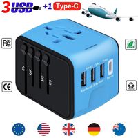 YooGoal Universal Travel Adapter Quick USB Charger with 1 Type C and 3 USB Ports International World Power Plug Adapter Kit Charger USB Plug with UK, EU, AU, CN,US for 200 Countries (Blue)