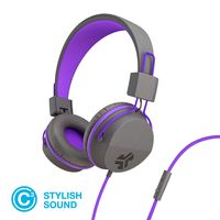 JLab Audio Neon Folding On-Ear Headphones | Wired Headphones | Tangle Free Cord | Noise Isolation | 40mm Neodymium Drivers | C3 Sound (Crystal Clear Clarity) | Graphite / Purple