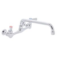 DuraSteel Commercial Duty Wall Mount Faucet - 8" Center with 10" Swing Nozzle Spout - Dual Lever Handles - Chrome Polished and Brass Constructed Body - NSF Approved
