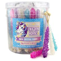 Unicorn Party Rock Crystal Candy Sticks | Unicorn Horns | 36 Count Assorted - Blueberry, Grape, Pink Cotton Candy, Original | Boone's Mill