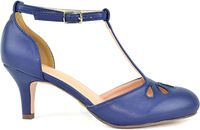 Chase & Chloe Kimmy-36 Women's Teardrop Cut Out T-Strap Mid Heel Dress Pumps (9 B(M) US, Navy PU Low)