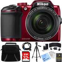 Nikon COOLPIX B500 16MP 40x Optical Zoom Digital Camera 32GB Bundle Includes Camera, Bag, 32GB Memory Card, Reader, Wallet, AA Batteries + Charger, HDMI Cable, Tripod, Beach Camera Cloth and More